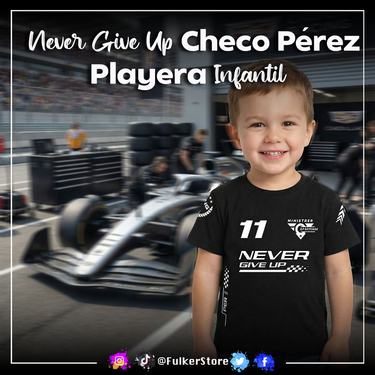 Playera Infantil – “Never Give Up” Checo Pérez